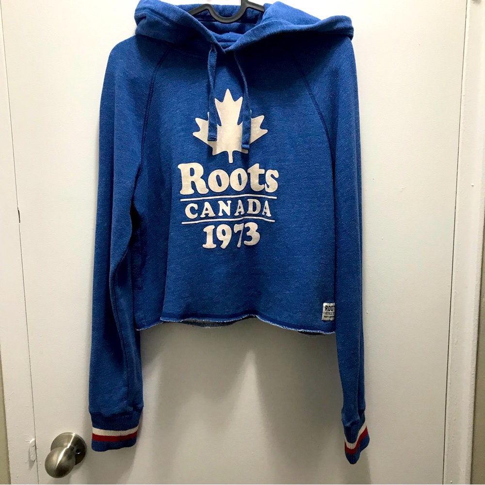 Roots cropped blue hoodie size XS